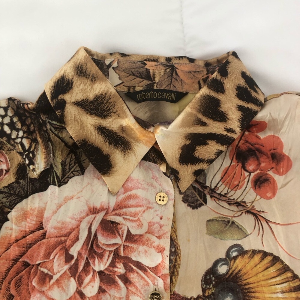 Roberto Cavalli Silk Cream and Pink Graphic Blouse